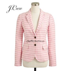 J.Crew cotton candy pink gingham one button linen blazer *shop@iamwarrior